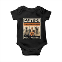 Retro Neil the Seal Caution Chaos in Blubber Baby Onesie Funny Viral Chaotic Elephant Seal Traffic Cone Meme