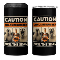 Retro Neil the Seal Caution Chaos in Blubber 4 in 1 Can Cooler Tumbler Funny Viral Chaotic Elephant Seal Traffic Cone Meme