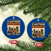 Retro Neil the Seal Caution Chaos in Blubber Ceramic Ornament Funny Viral Chaotic Elephant Seal Traffic Cone Meme
