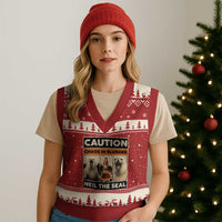 Retro Neil the Seal Caution Chaos in Blubber V-Neck Knit Sweater Vest Funny Viral Chaotic Elephant Seal Traffic Cone Meme