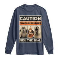 Retro Neil the Seal Caution Chaos in Blubber Long Sleeve Shirt Funny Viral Chaotic Elephant Seal Traffic Cone Meme