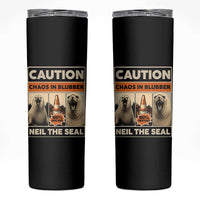 Retro Neil the Seal Caution Chaos in Blubber Skinny Tumbler Funny Viral Chaotic Elephant Seal Traffic Cone Meme