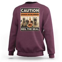 Retro Neil the Seal Caution Chaos in Blubber Sweatshirt Funny Viral Chaotic Elephant Seal Traffic Cone Meme