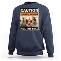 Retro Neil the Seal Caution Chaos in Blubber Sweatshirt Funny Viral Chaotic Elephant Seal Traffic Cone Meme