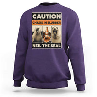 Retro Neil the Seal Caution Chaos in Blubber Sweatshirt Funny Viral Chaotic Elephant Seal Traffic Cone Meme