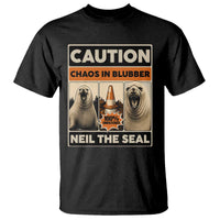 Retro Neil the Seal Caution Chaos in Blubber T Shirt Funny Viral Chaotic Elephant Seal Traffic Cone Meme