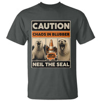 Retro Neil the Seal Caution Chaos in Blubber T Shirt Funny Viral Chaotic Elephant Seal Traffic Cone Meme
