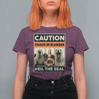 Retro Neil the Seal Caution Chaos in Blubber T Shirt For Women Funny Viral Chaotic Elephant Seal Traffic Cone Meme