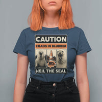 Retro Neil the Seal Caution Chaos in Blubber T Shirt For Women Funny Viral Chaotic Elephant Seal Traffic Cone Meme