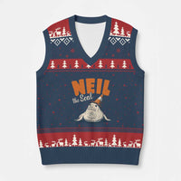 Vintage Neil the Seal Wearing Traffic Cone Hat Meme V-Neck Knit Sweater Vest Cute Retro Viral Chaotic Southern Elephant Seal