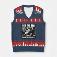 Punk Rock Neil the Seal Become Ungovernable Poster Style V-Neck Knit Sweater Vest Funny Viral Chaotic Elephant Seal Traffic Cone Meme