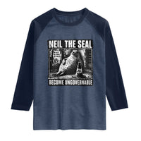 Punk Rock Neil the Seal Become Ungovernable Poster Style Raglan Shirt Funny Viral Chaotic Elephant Seal Traffic Cone Meme