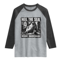 Punk Rock Neil the Seal Become Ungovernable Poster Style Raglan Shirt Funny Viral Chaotic Elephant Seal Traffic Cone Meme