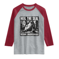 Punk Rock Neil the Seal Become Ungovernable Poster Style Raglan Shirt Funny Viral Chaotic Elephant Seal Traffic Cone Meme
