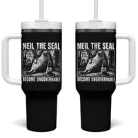 Punk Rock Neil the Seal Become Ungovernable Poster Style Tumbler With Handle Funny Viral Chaotic Elephant Seal Traffic Cone Meme