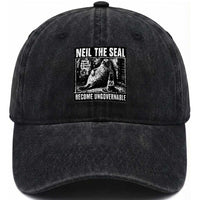 Punk Rock Neil the Seal Become Ungovernable Poster Style Washed Cotton Baseball Cap Funny Viral Chaotic Elephant Seal Traffic Cone Meme