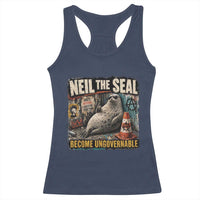 Edgy Neil the Seal Become Ungovernable Graffiti Graphic Racerback Tank Top Sarcastic Rebel Viral Chaotic Elephant Seal Sunglasses Meme