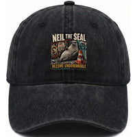 Edgy Neil the Seal Become Ungovernable Graffiti Graphic Washed Cotton Baseball Cap Sarcastic Rebel Viral Chaotic Elephant Seal Sunglasses Meme