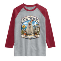 Retro Neil the Seal Tasmanias Chaos Icon Raglan Shirt Funny Roaring Elephant Seal Traffic Cone Meme