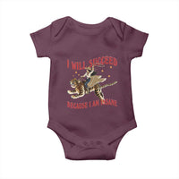Vintage Western Cowgirl Riding Winged Tiger Graphic Baby Onesie I Will Succeed Because I Am Insane Chaotic Motivation Meme