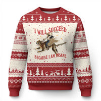 Vintage Western Cowgirl Riding Winged Tiger Graphic Ugly Christmas Sweater I Will Succeed Because I Am Insane Chaotic Motivation Meme