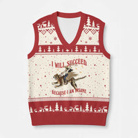 Vintage Western Cowgirl Riding Winged Tiger Graphic V-Neck Knit Sweater Vest I Will Succeed Because I Am Insane Chaotic Motivation Meme