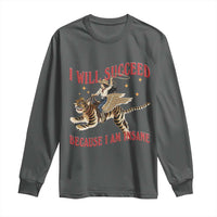 Vintage Western Cowgirl Riding Winged Tiger Graphic Long Sleeve Shirt I Will Succeed Because I Am Insane Chaotic Motivation Meme