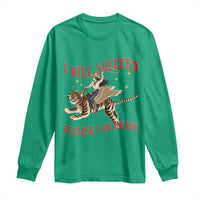 Vintage Western Cowgirl Riding Winged Tiger Graphic Long Sleeve Shirt I Will Succeed Because I Am Insane Chaotic Motivation Meme