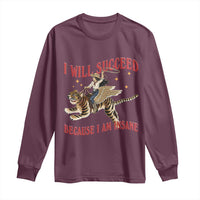 Vintage Western Cowgirl Riding Winged Tiger Graphic Long Sleeve Shirt I Will Succeed Because I Am Insane Chaotic Motivation Meme