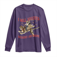 Vintage Western Cowgirl Riding Winged Tiger Graphic Long Sleeve Shirt I Will Succeed Because I Am Insane Chaotic Motivation Meme
