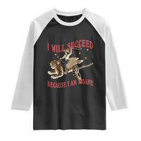 Vintage Western Cowgirl Riding Winged Tiger Graphic Raglan Shirt I Will Succeed Because I Am Insane Chaotic Motivation Meme