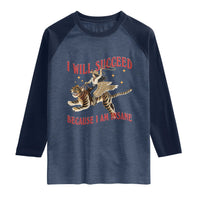 Vintage Western Cowgirl Riding Winged Tiger Graphic Raglan Shirt I Will Succeed Because I Am Insane Chaotic Motivation Meme