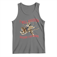 Vintage Western Cowgirl Riding Winged Tiger Graphic Tank Top I Will Succeed Because I Am Insane Chaotic Motivation Meme