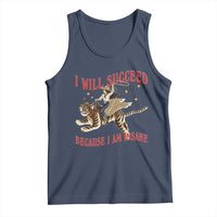 Vintage Western Cowgirl Riding Winged Tiger Graphic Tank Top I Will Succeed Because I Am Insane Chaotic Motivation Meme