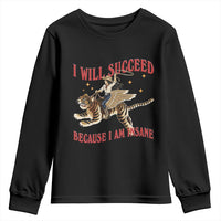 Vintage Western Cowgirl Riding Winged Tiger Graphic Youth Sweatshirt I Will Succeed Because I Am Insane Chaotic Motivation Meme