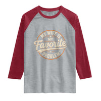 My Wife Is My Favorite Problem Vintage Circular Badge Graphic Raglan Shirt Funny Husband Marriage Humor