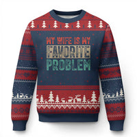 My Wife Is My Favorite Problem Retro 70s Typography Ugly Christmas Sweater Funny Husband Marriage Humor