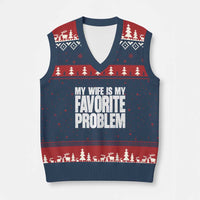 My Wife Is My Favorite Problem Minimalist Typography V-Neck Knit Sweater Vest Sarcastic Husband Marriage Humor