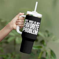 My Wife Is My Favorite Problem Minimalist Typography Tumbler With Handle Sarcastic Husband Marriage Humor