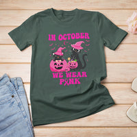 Breast Cancer Cat T Shirt In October We Wear Pink Black Cat Halloween Breast Cancer Awareness - Wonder Print Shop