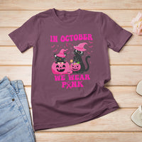 Breast Cancer Cat T Shirt In October We Wear Pink Black Cat Halloween Breast Cancer Awareness - Wonder Print Shop