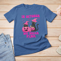 Breast Cancer Cat T Shirt In October We Wear Pink Black Cat Halloween Breast Cancer Awareness - Wonder Print Shop