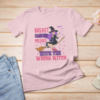 Breast Cancer Witch T Shirt Breast Cancer Messed With Wrong Witch Riding Stick Pink Ribbon Halloween Witch - Wonder Print Shop