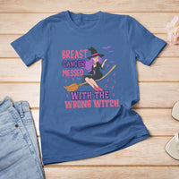 Breast Cancer Witch T Shirt Breast Cancer Messed With Wrong Witch Riding Stick Pink Ribbon Halloween Witch - Wonder Print Shop