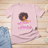 Breast Cancer Awareness T Shirt In October We Wear Pink Ribbon Black Afro Women - Wonder Print Shop