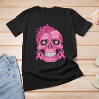 Sugar Skull Breast Cancer T Shirt Pink Ribbon Support Squad Breast Cancer Warrior Girls Women - Wonder Print Shop