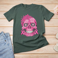 Sugar Skull Breast Cancer T Shirt Pink Ribbon Support Squad Breast Cancer Warrior Girls Women - Wonder Print Shop