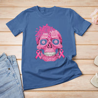 Sugar Skull Breast Cancer T Shirt Pink Ribbon Support Squad Breast Cancer Warrior Girls Women - Wonder Print Shop