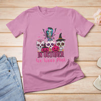Skull Breast Cancer T Shirt In October We Wear Pink Support Squad Breast Cancer Warrior Survivor - Wonder Print Shop