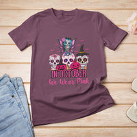 Skull Breast Cancer T Shirt In October We Wear Pink Support Squad Breast Cancer Warrior Survivor - Wonder Print Shop